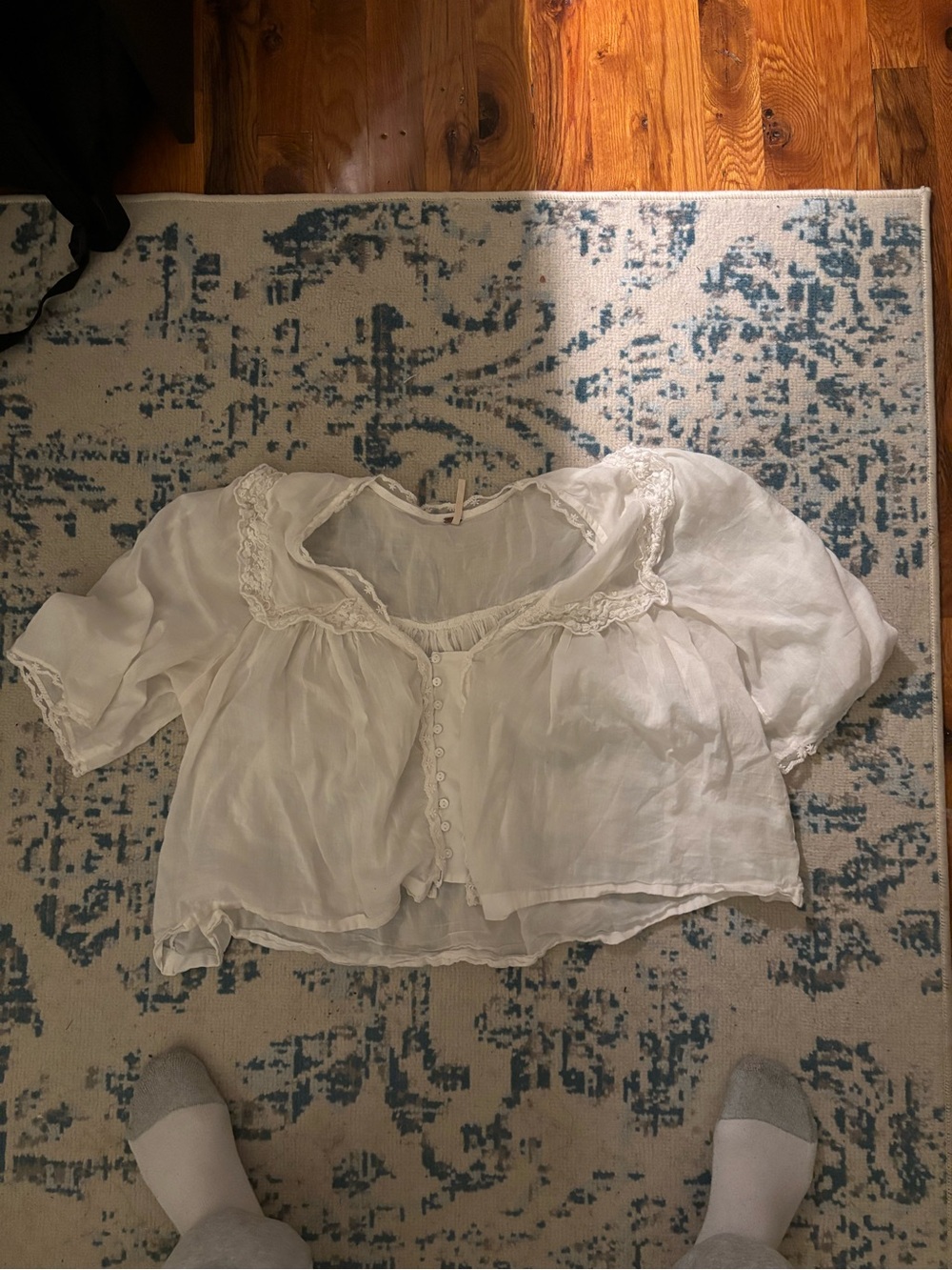 Free People White Sheer Peasant Blouse with Lace Trim